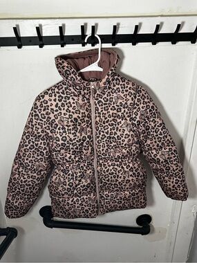 Pink Platinum Pink Leopard-Print Hooded Puffer Jacket